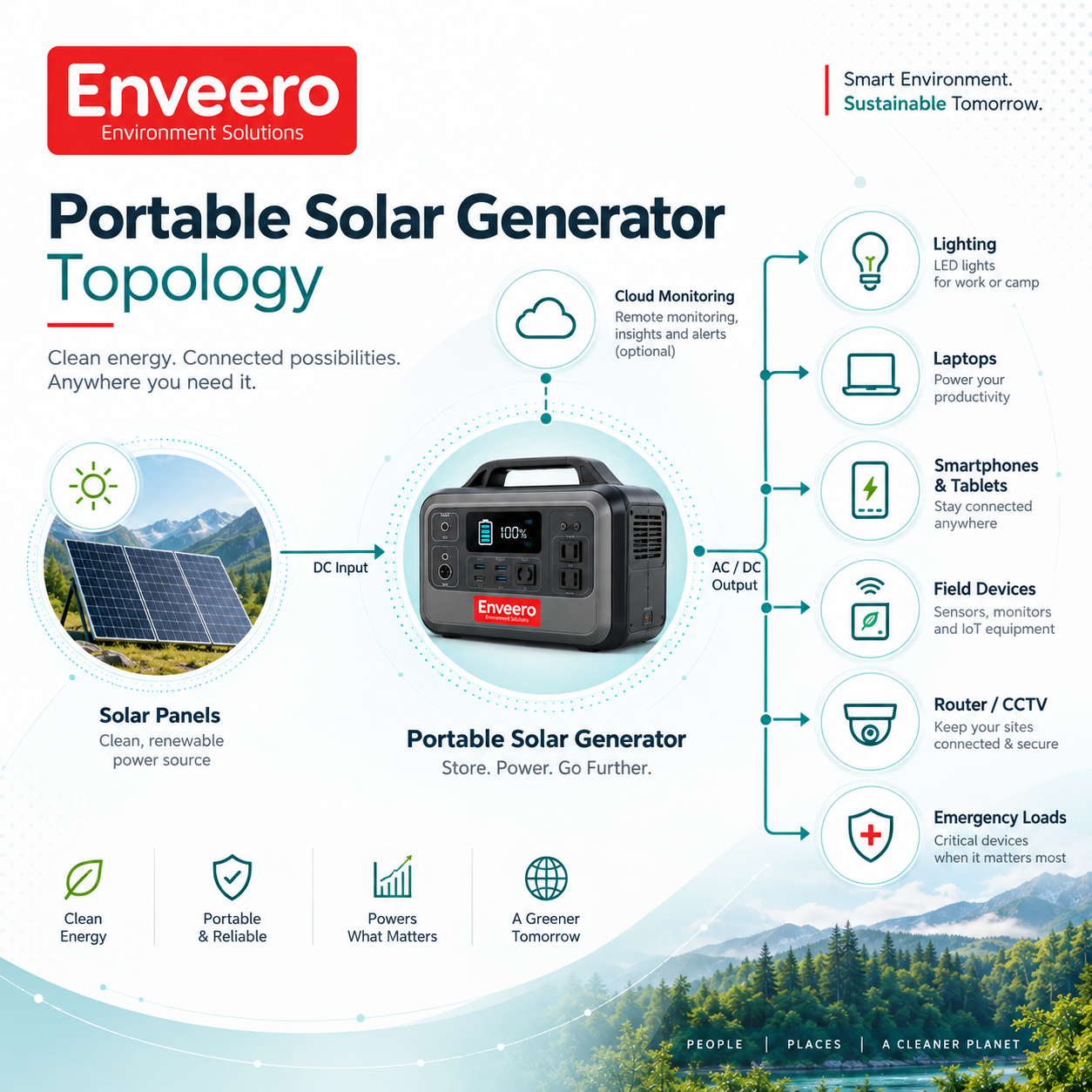 Portable Solar Generator Enveero IoT topology